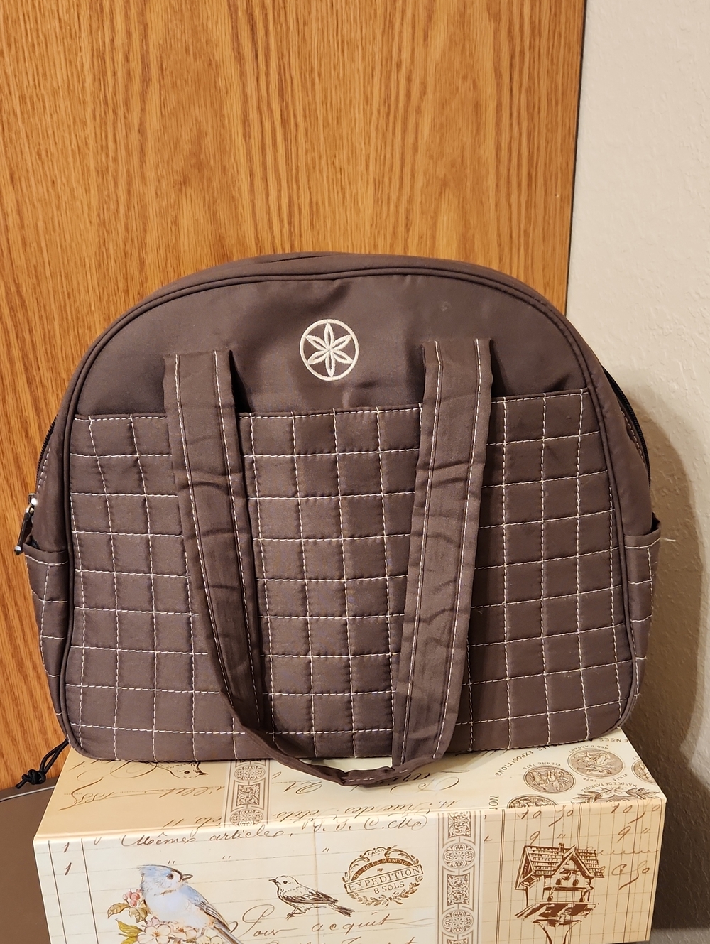 Gaiam Brown Quilted Tote with Stitch Detailing